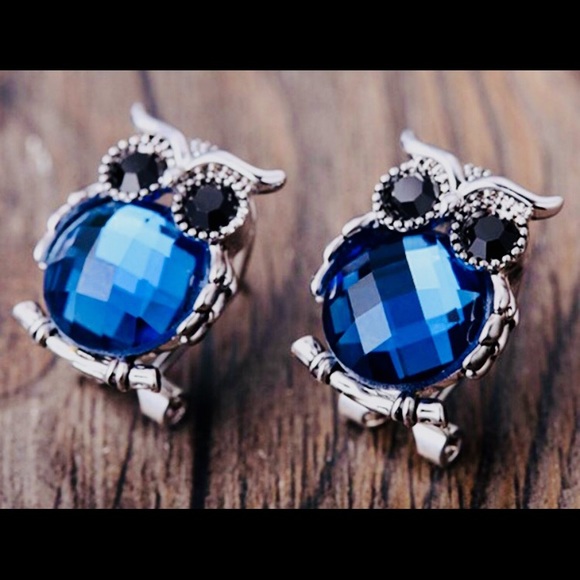 Blue Owl Earrings made with Swarovski Elements - Picture 3 of 3